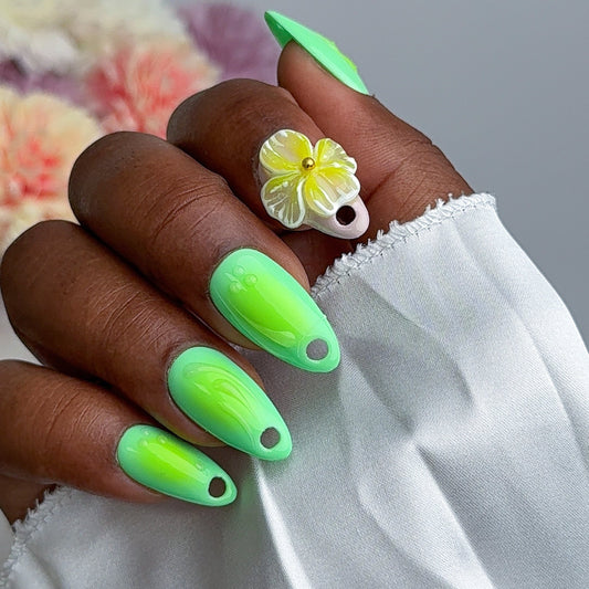 ongles vert, faux ongles tropic blossom réutilisables